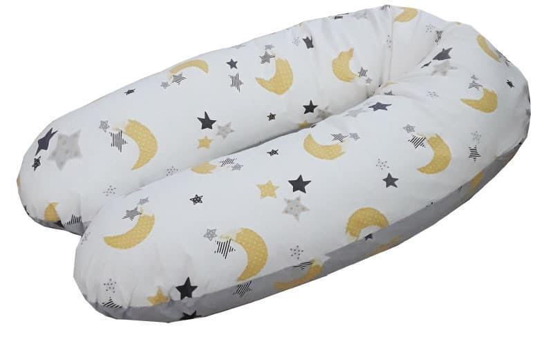 Μαξιλάρι Θηλασμού 190cm με Θήκη 2 Όψεων Beboulino White Grey Moon Stars 70311731729