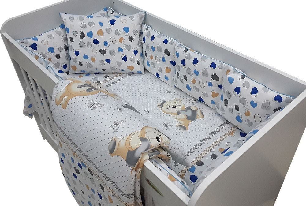 Σετ προίκα κούνιας 60x120cm Beboulino Bear Hearts Blue 79018180160