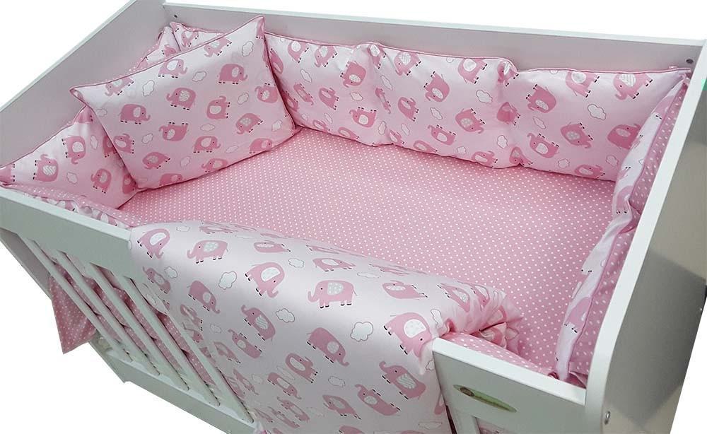 Σετ προίκα κούνιας 70x140cm Beboulino Baby Pink Elephant 79018380870