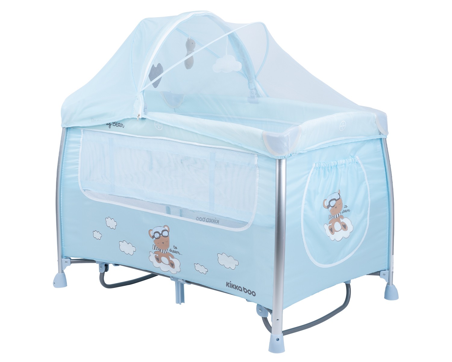 Παρκοκρέβατο 2 Επιπέδων με Λίκνισμα Dreamy Bear Kikka boo Mint/Blue 2022 31003010089