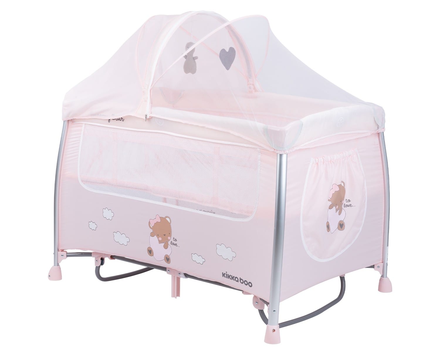 Παρκοκρέβατο 2 Επιπέδων με Λίκνισμα Dreamy Bear Kikka boo Pink 2022 31003010090