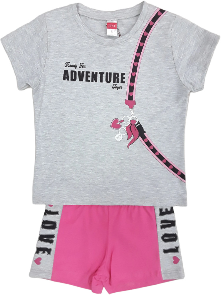 Μπλουζάκι Καλοκαιρινό με Σορτσάκι Pink Grey Ready for Adventure 8010131